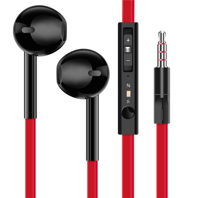 3.5mm kablede hodetelefoner med mikrofonhodetelefoner for apple iphone 8 7 12 plus x xs max xr ipod huawei xiaomi kablede hodetelefoner: Flattråd rød