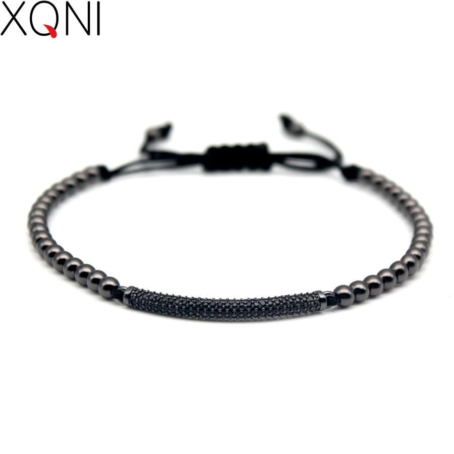 Pulseiras masculinas de zircônia cúbica com berloque de cordão zircônia cúbica famosa micro pave bracelete preto para macrame