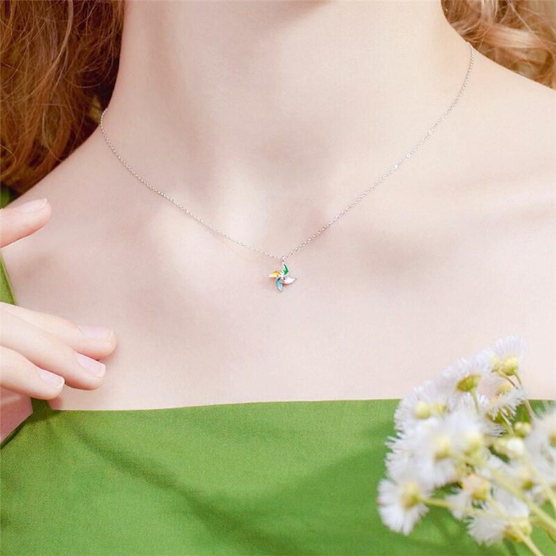 Sole Memory Literary Color Windmill Sweet Fresh 925 Sterling Silver Clavicle Chain Female Necklace SNE441