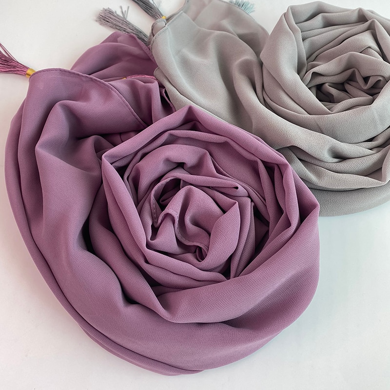 1 Pc Bubble Chiffon Solider Kleur Sjaal Lange Soft Wrap Sjaal Sjaals Femme Bufandas Kralen Parels Hijaabs Kwastje Sjaal