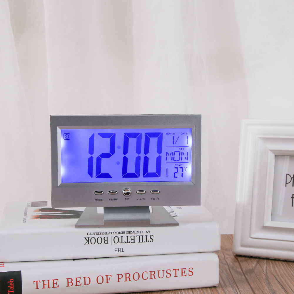 1PC Digitale Wekker LCD Display Kalender Voice Control Snooze Modus Thermometer Temperatuur Timer Desktop Ornament