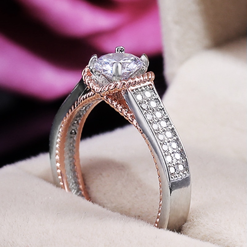 Huitan Rose Gold Farbe Prinzessin schneiden Hochzeit Ringe Zwei Tonne Rose Gold Silber Farbe Gemischt Frauen Ringe Heißer schmuck: 8