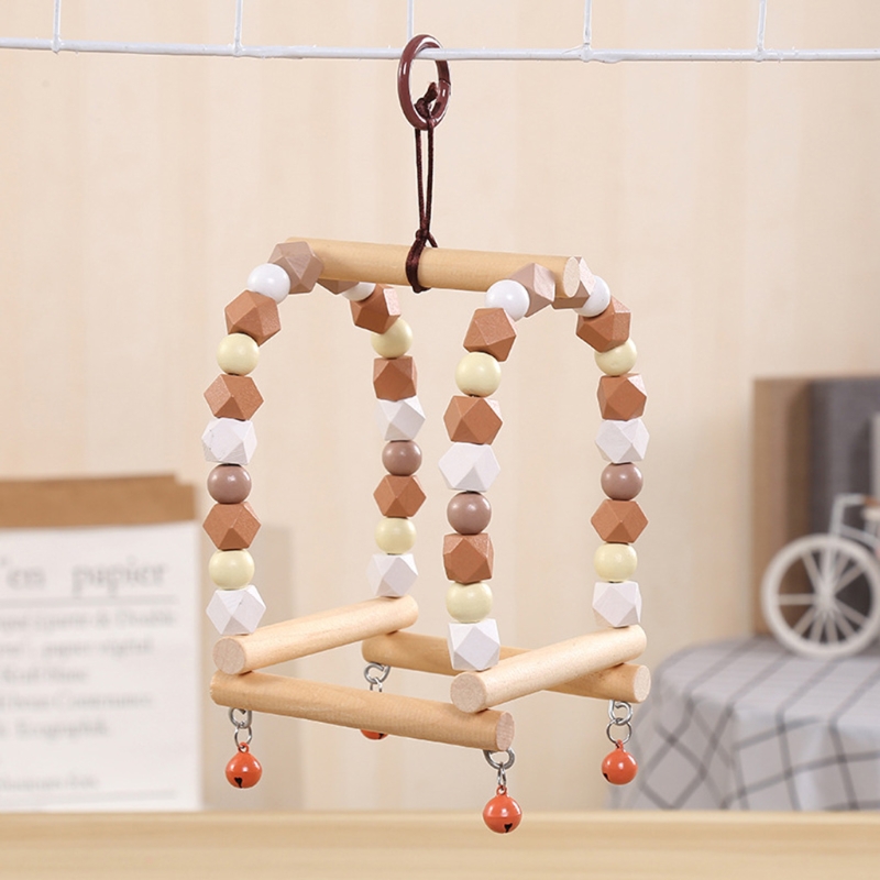 Vogel Speelgoed Schommel Papegaai Staande Baars Kooi Opknoping Chew Speelgoed Met Kleur Houten Kralen Bel Voor Budgie Parkiet Vink