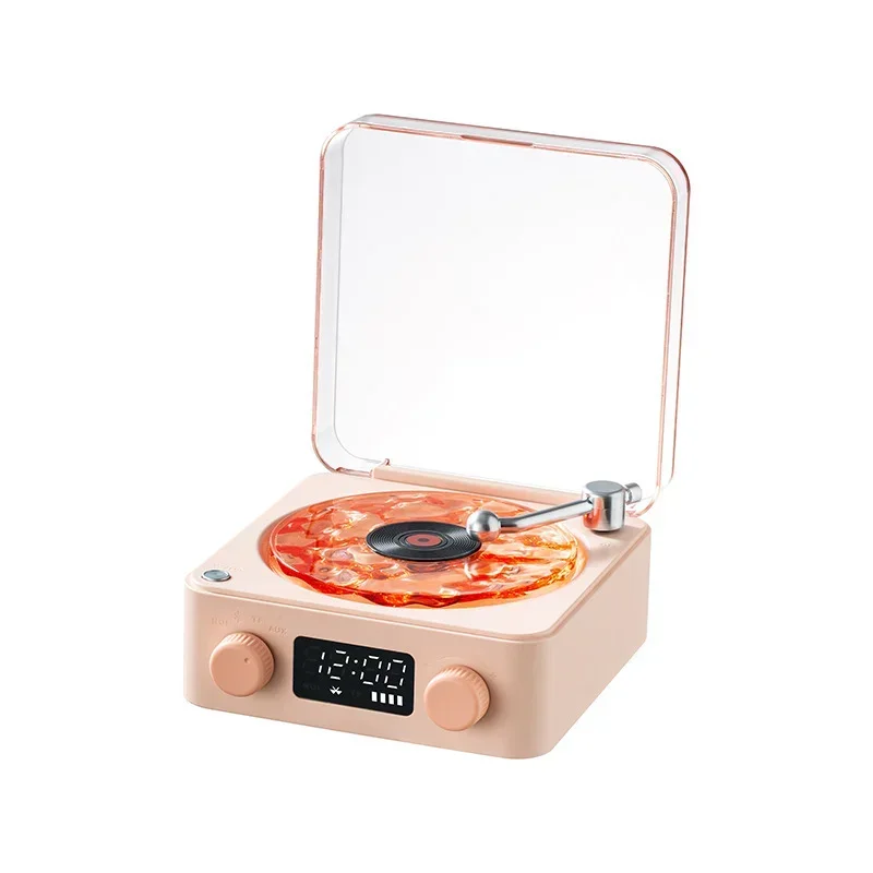 Boxă bluetooth cu player de vinil waves și zgomot alb, platan retro, ajutor pentru somn, difuzor în formă de vitrola cu lumină rgb: Roz