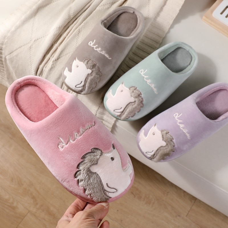Pantoufle chaussure femme maison hiver Pantoufles de maison à enfiler pour femme et homme, mignon, motif hérisson, Animal de dessin animé, doux et