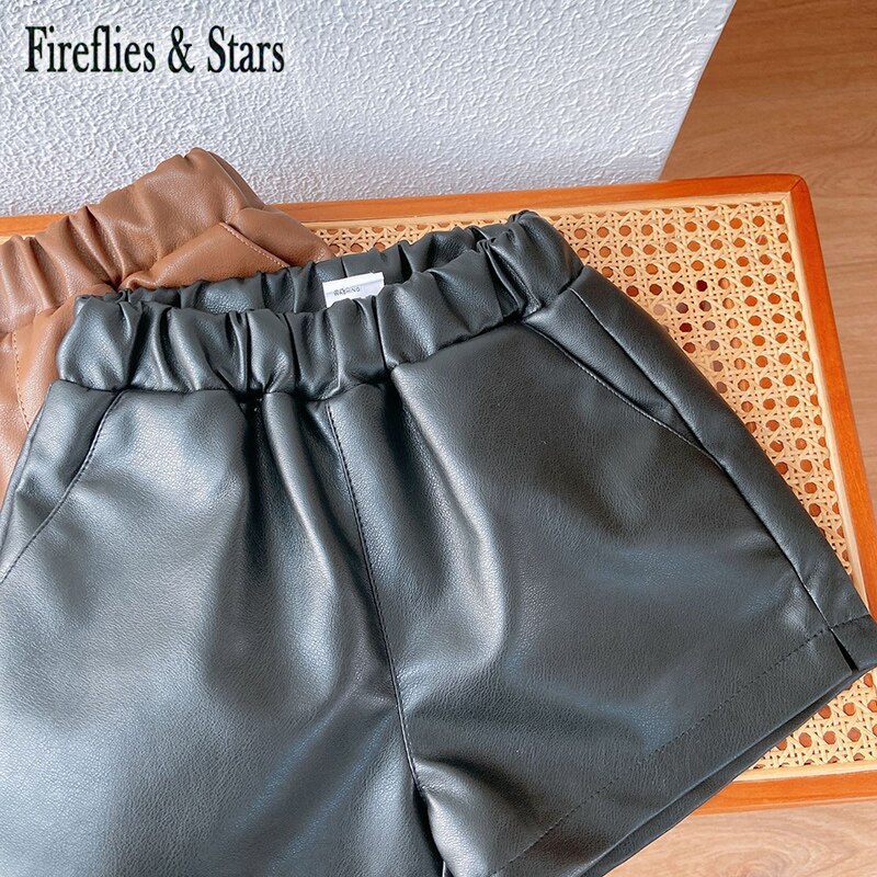 Forår efterår piger pu shorts baby shorts børn mini underdele børn tøj klassisk imiteret læder solid 1 to 7 år: Sort / 24m