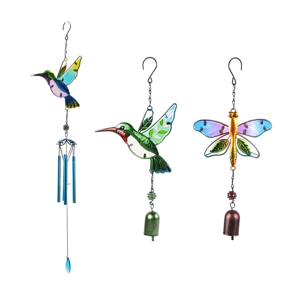 Decoración móvil para el hogar, jardín, Patio, colgante, arte para puerta, Libélula, colibrí, campanilla de viento romántica