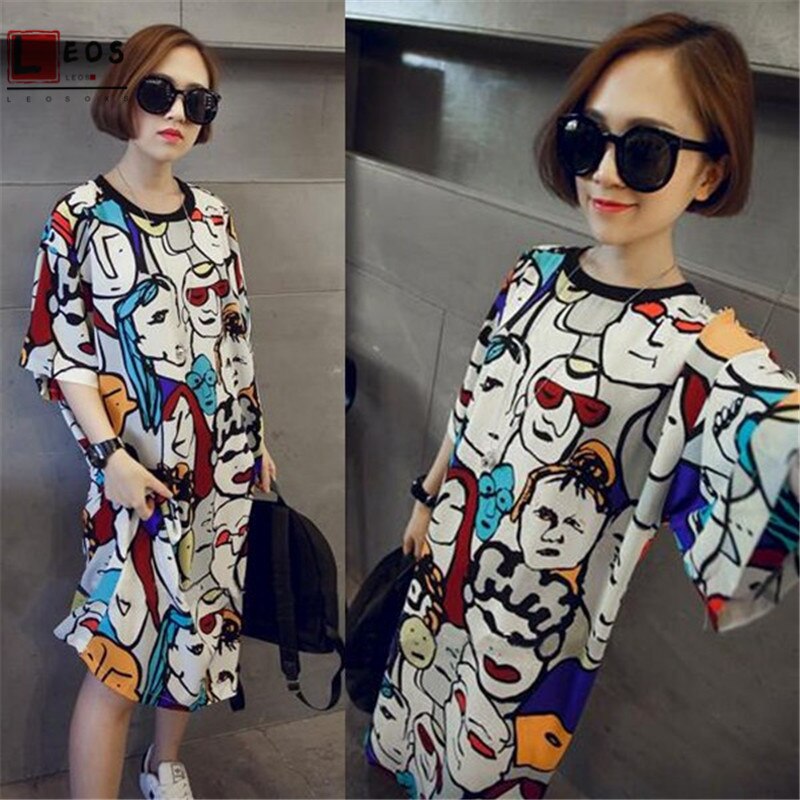 Women Sleepdress Harajuku Print Loose Nightgowns For Ladies Dress Summer Casual Cartoon Funny Short Sleeve Sleepwear