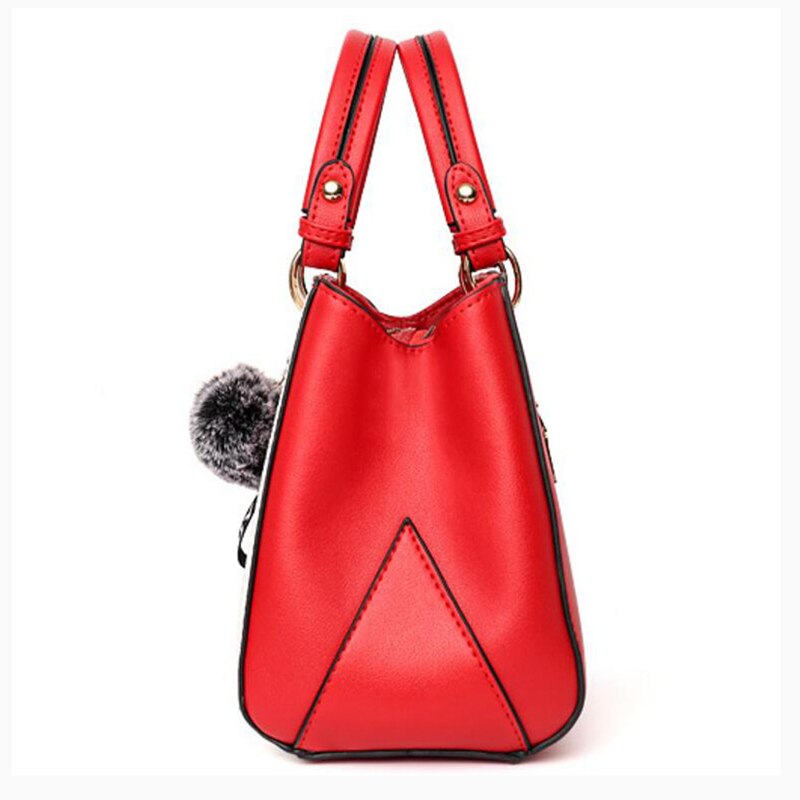 ACELURE PU Leather Handbag - Patchwork Design with Hairball Ornaments & Zipper Closure - Women's Shoulder Tote Bag