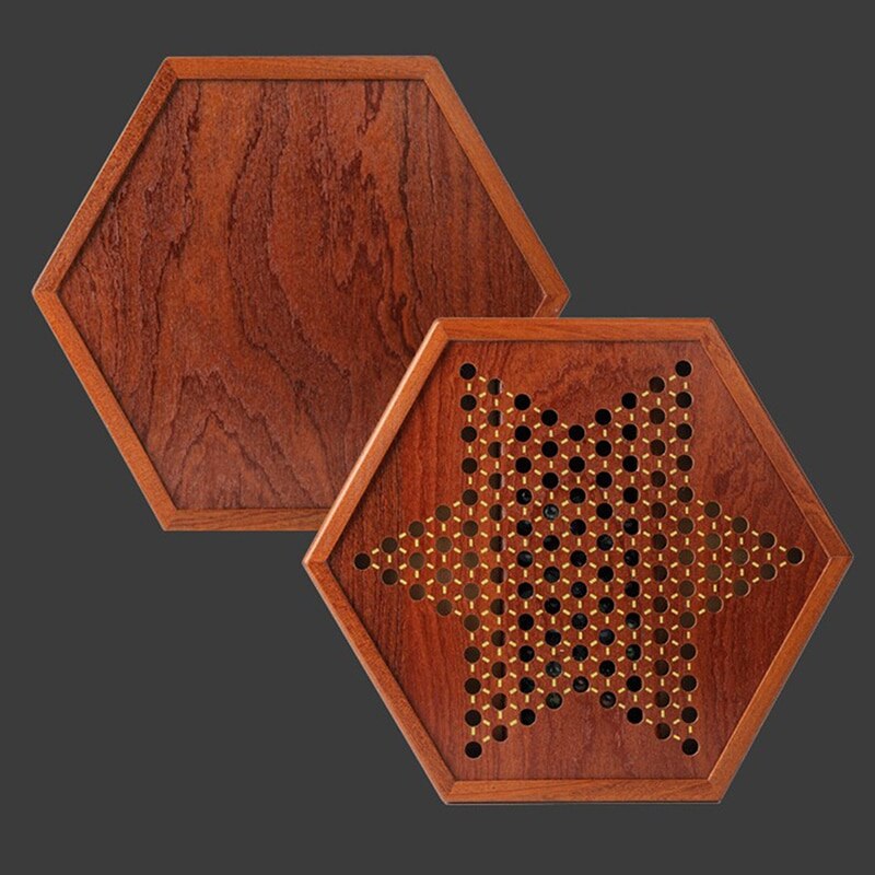 Juego de la familia juego de damas Hexagonal tipo cajonera damas canicas de vidrio de las Damas de madera tablero de adultos niños Interior de almacenamiento