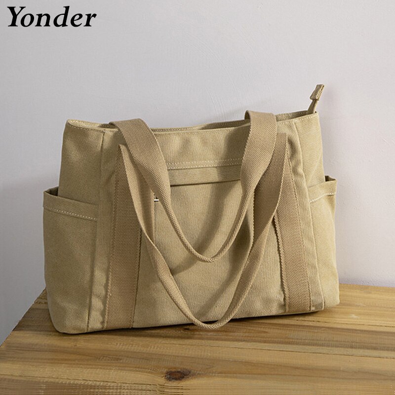 A4 Lege Vrouwelijke Schouder Canvas Tas Grote Vrouwen Canvas Tote Bag Met Rits China Mode Grote Stof Doek Tassen voor Vrouwen