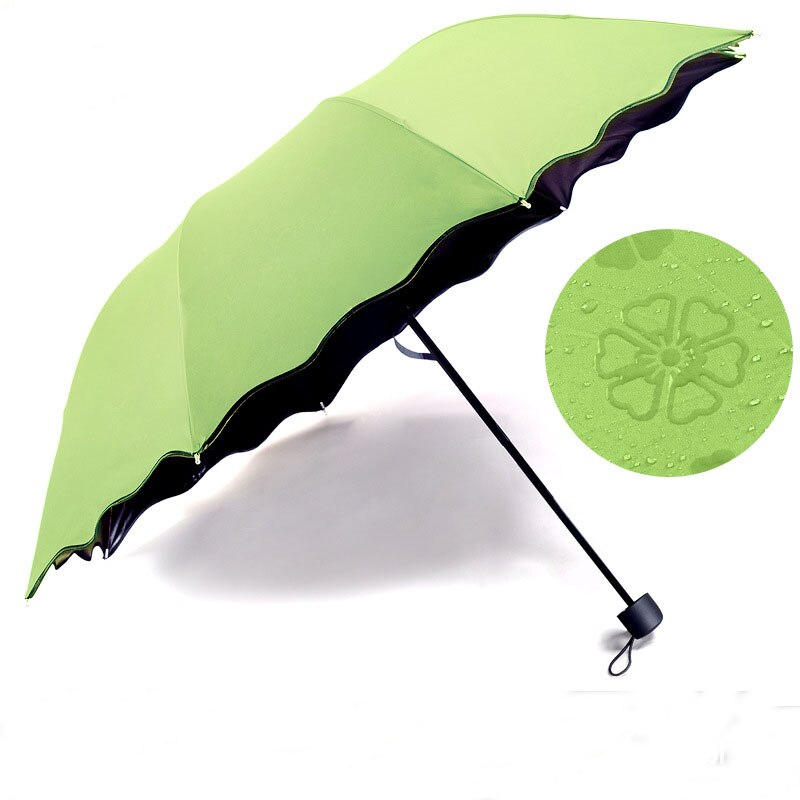 UV-proof Tri-folding Sun Umbrella Wind Resistant Umbrella Rain Women For Men Parasol Compact Large Travel Turn Into flower: Green