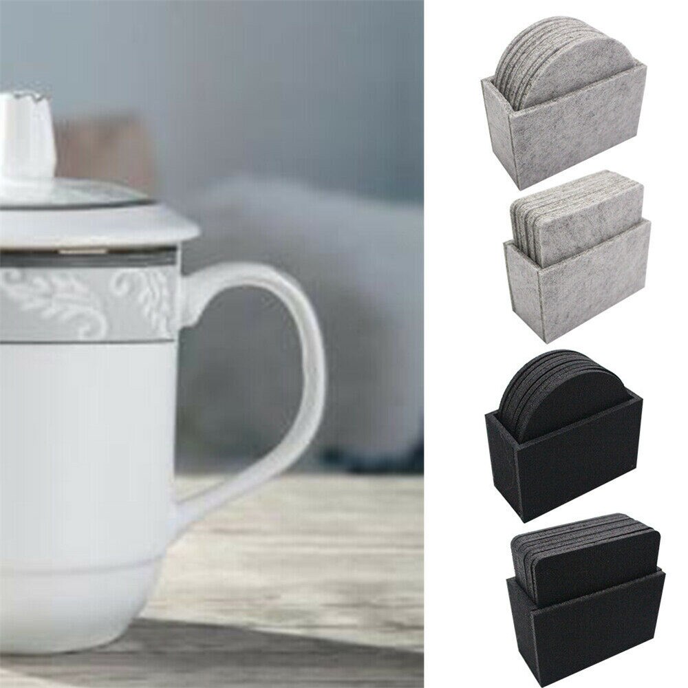 Set of 8 Drink Coasters Cup Mat Cup Costers Tableware with Holder Mats & Pads Modern Round, Square Black , Grey