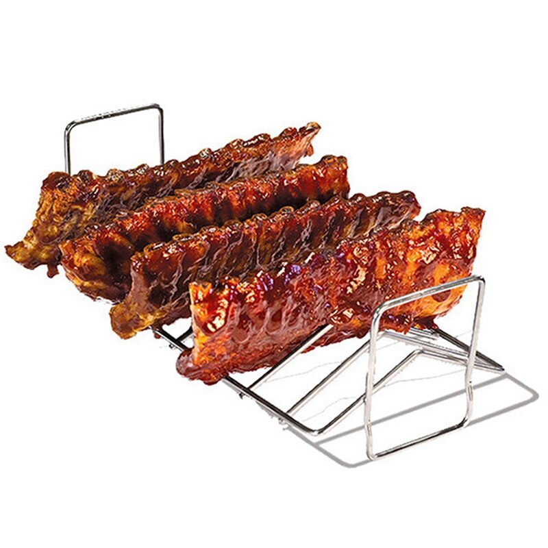 1 Pcs BBQ Rib Rack Grilling Rib Rack &amp; 1 Set Smoker Box for Wood Chips