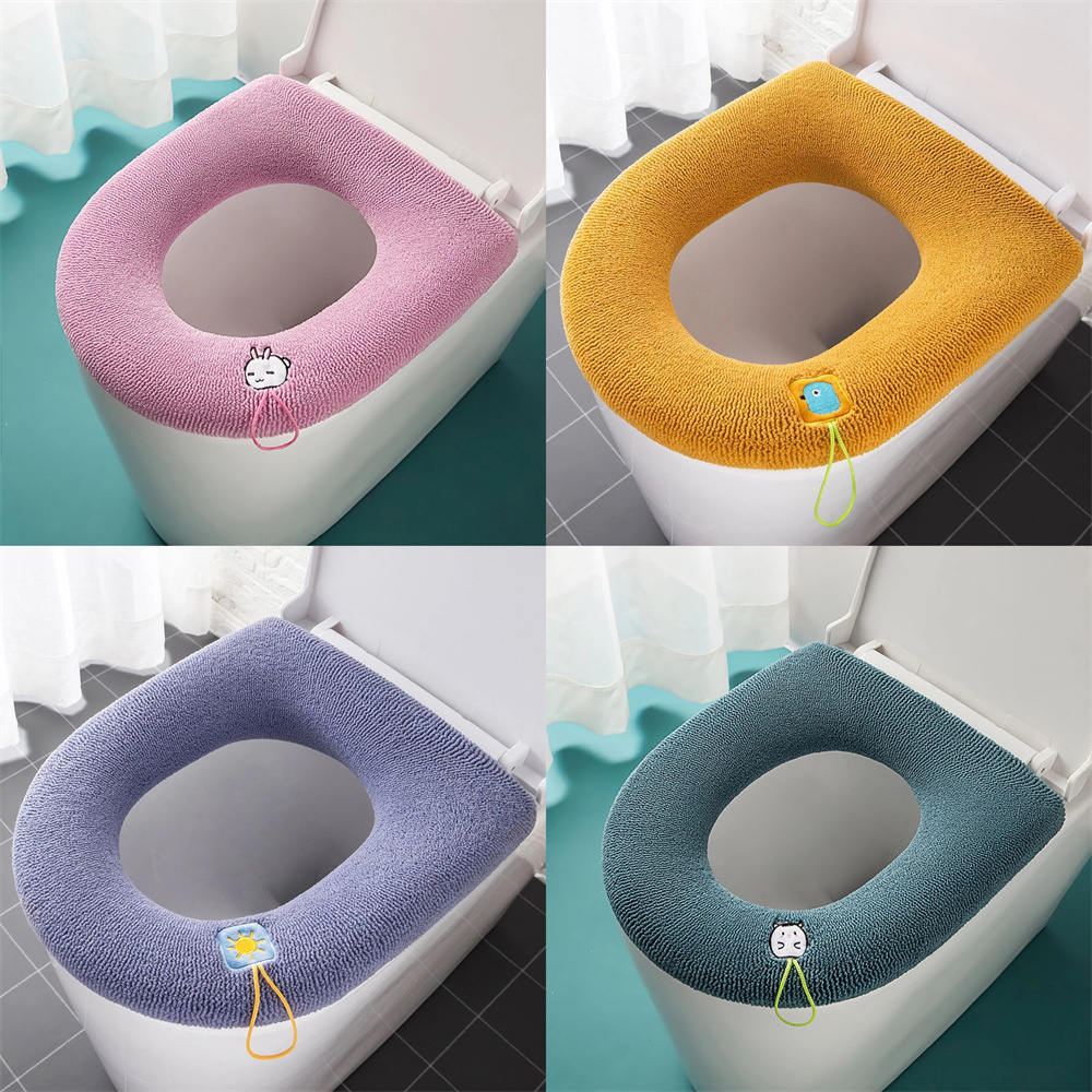 1pc Winter Warm Toilet Seat Cover Closestool Mat Washable Bathroom Accessories Knitting Pure Color Soft O-Shape Pad Toilet Seat