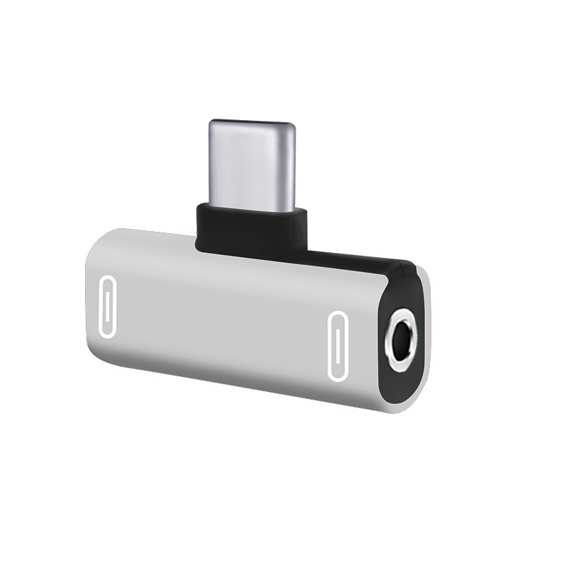 T-Type Adapter Type-C + Lightning Naar 3.5 Mm Jack Voor Xiaomi Huawei Samsung Galaxy Note 10 plus Mini Usb Adapter Telefoon Accessoires: Zilver