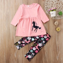 cute Toddler kids Girl set clothes Unicorn long sleeve Tops+ floral Pants Outfits 2pcs set Clothes Set