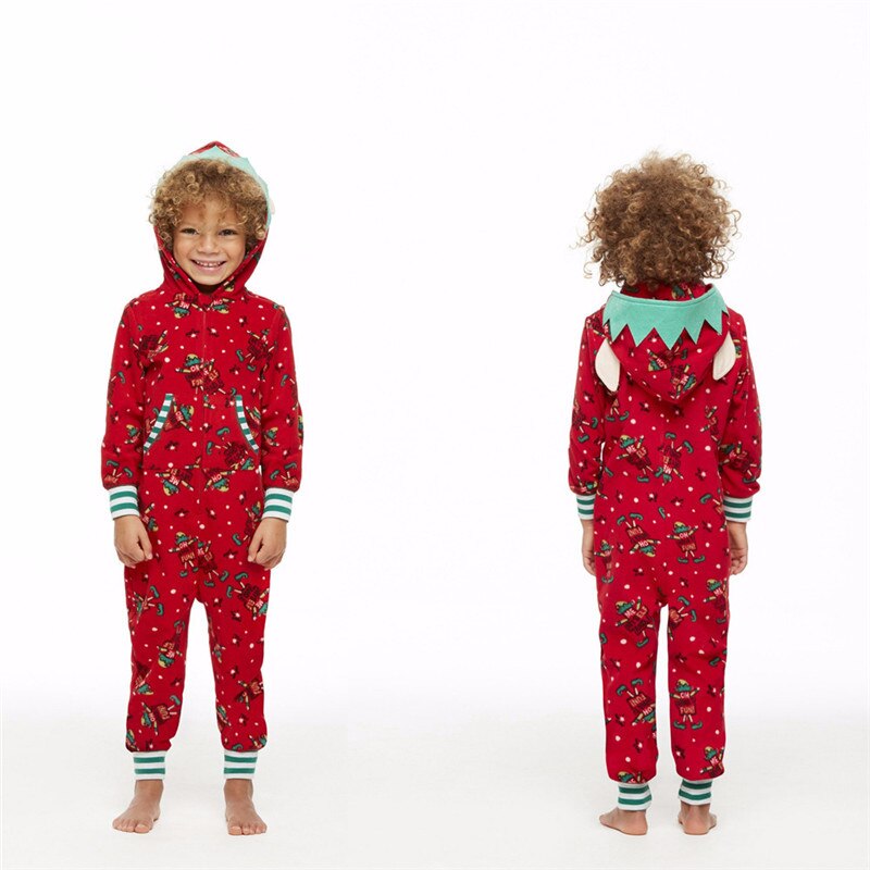 famille pyjamas ensemble noël papa maman bébé enfants à capuche imprimé combinaison noël Parent-enfant correspondant vêtements