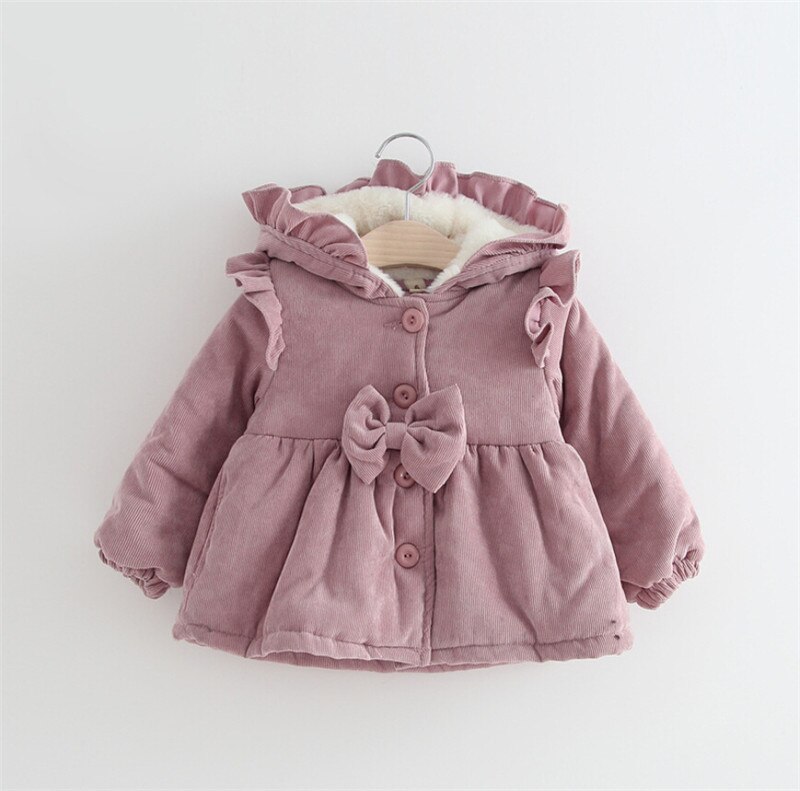 Kleinkind Baby Mädchen Cord Dicke Warme Mit Kapuze Oberbekleidung Mäntel Plus Samt Winter Baumwolle Solide Bowknot Jacken Outfit 6M-3Y