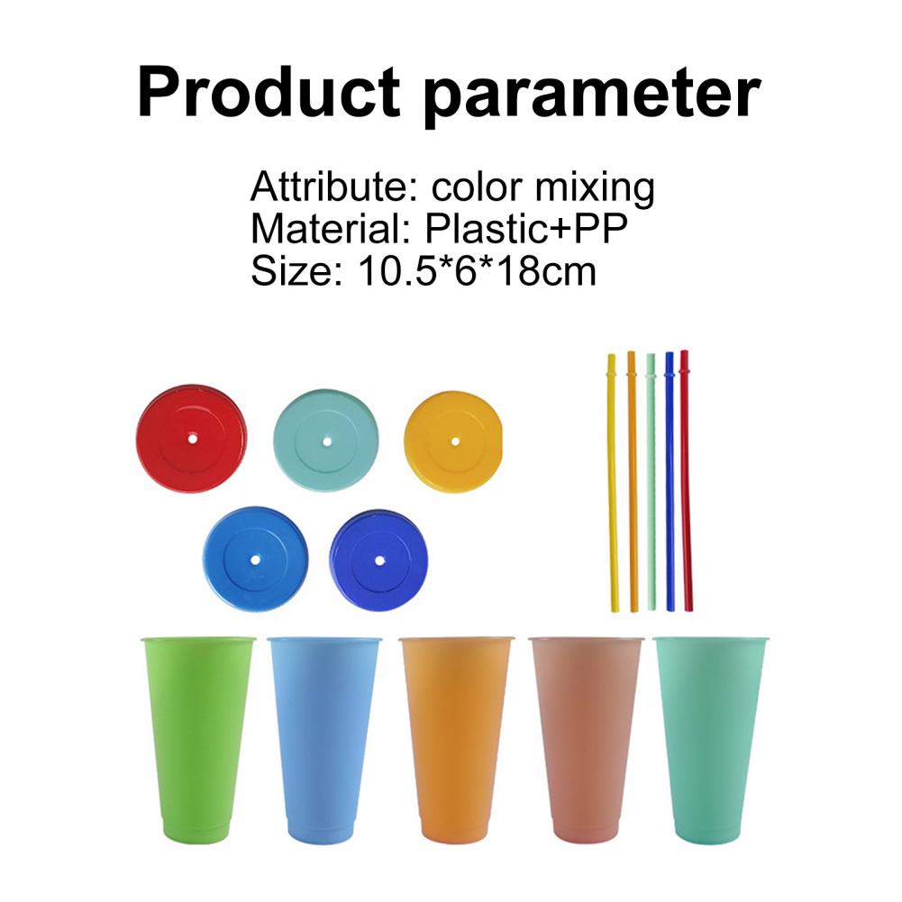 5Pcs/Set Coffee Thermochromic Cup Eco-friendly Heat Resistant Plastic Color Changing Cup With Straw for Travle