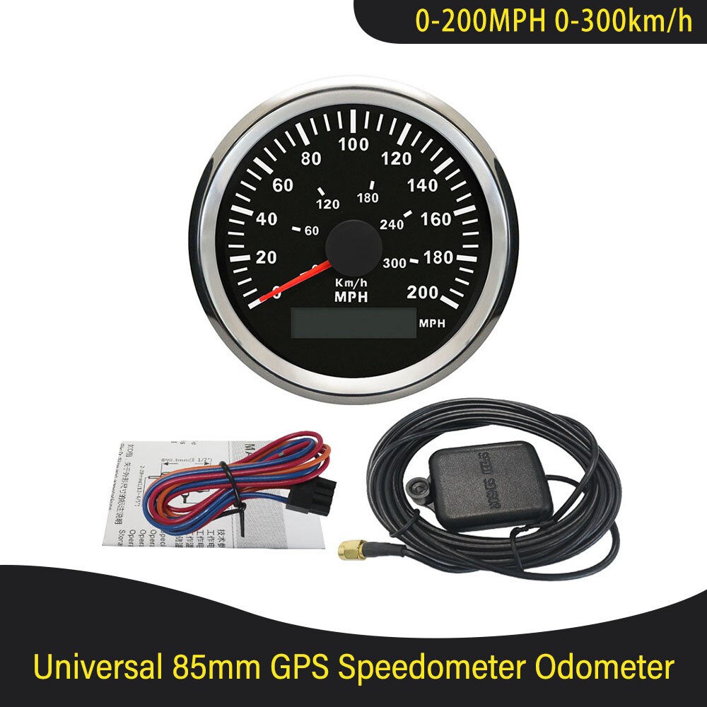 ELING 85mm GPS Speedometer Odometer 140MPH/160MPH/200MPH Speed Gauge Odometer ATV Motorcycle Marine Boat Buggy Car 12V/24V: 200MPH-BS