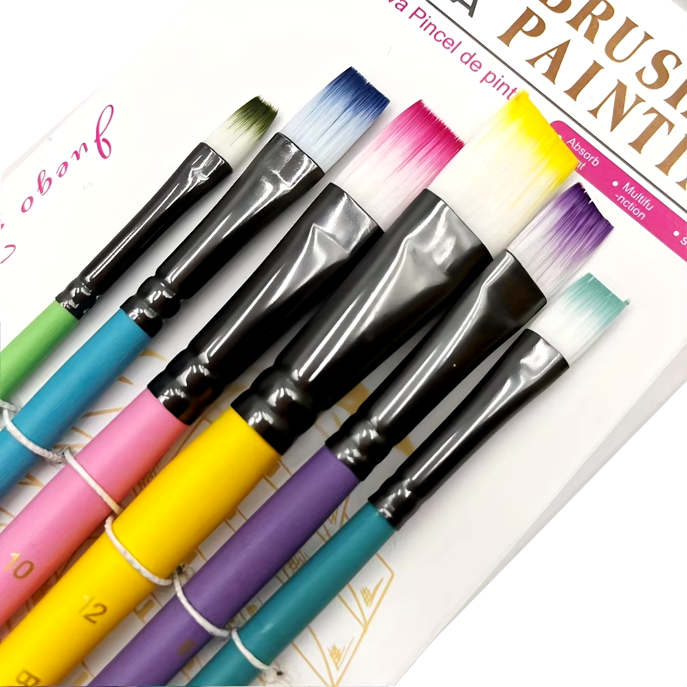 6-delige professionele kunstenaarspenselset - fijne punt, houten handvatten, nylon ronde puntige platte punten veelkleurige kwast: Rood