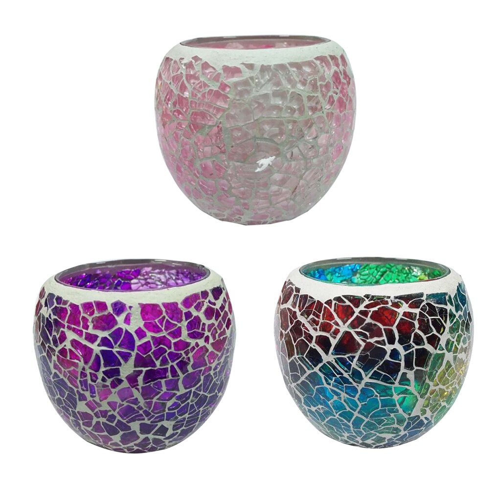 3 stk. håndlavet mosaik glasmaleri lysestage telys saftige planter lille plante blomsterpotte