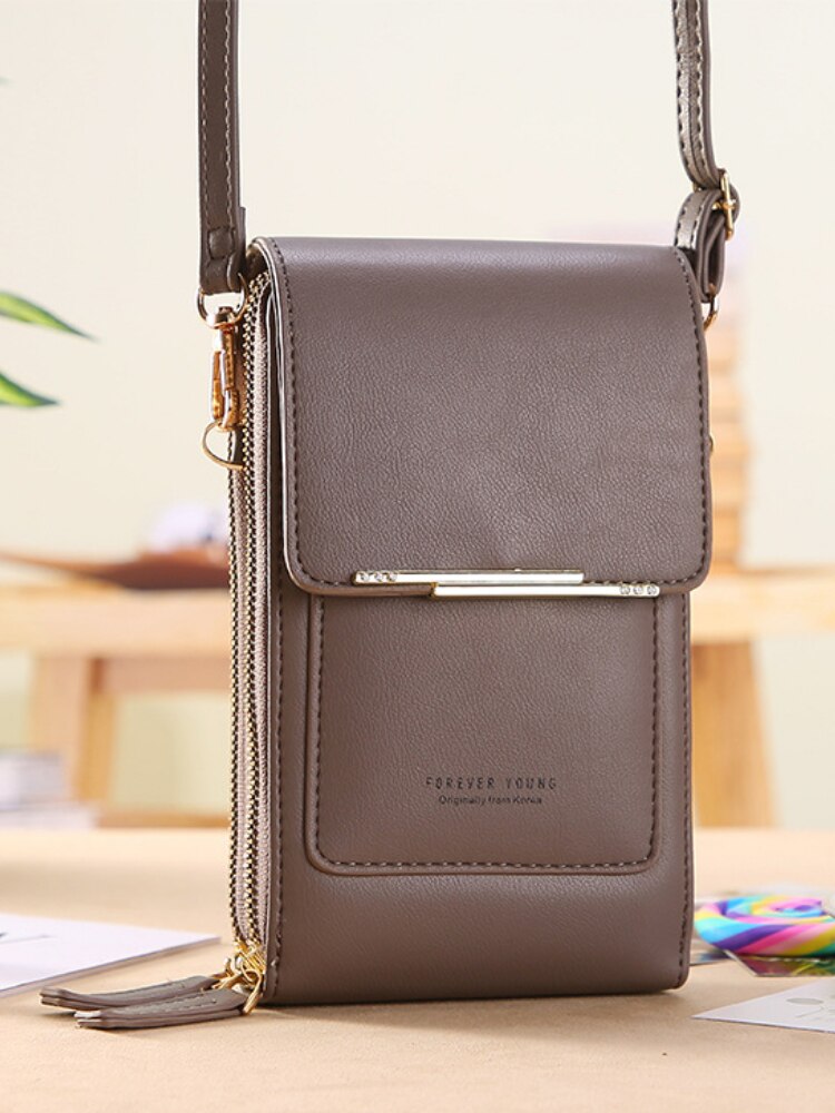Vrouwen Zakken Zachte Lederen Portefeuilles Touch Screen Mobiele Telefoon Purse Crossbody Schouderband Handtas Voor Vrouwelijke Goedkope Vrouwen Tassen: Gray