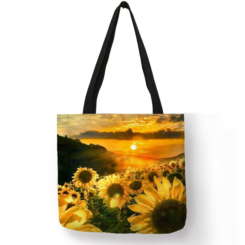 Opvouwbare Herbruikbare Boodschappentassen Voor Vrouwen Mooie Zonnebloem Print Linnen Tote Bag Student School Reizen Schoudertassen Pouch: 001