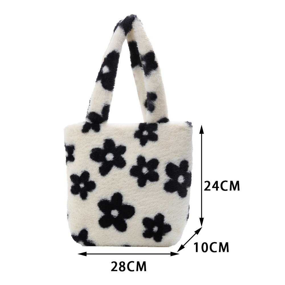 Casual Flower Printed Shoulder Underarm Bag Autumn Women Plush Soft Fluffy Handbag Street Travel Top-handle Clutch Purse