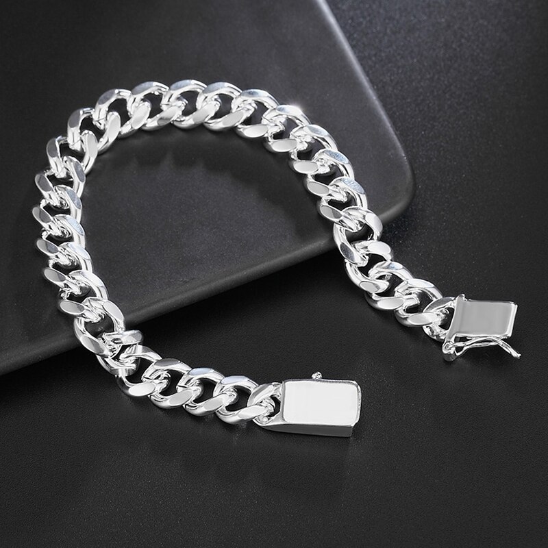 925 Zilveren 10 Mm Sideways Armband Mode Mannen Sieraden Zilveren Heren Armbanden