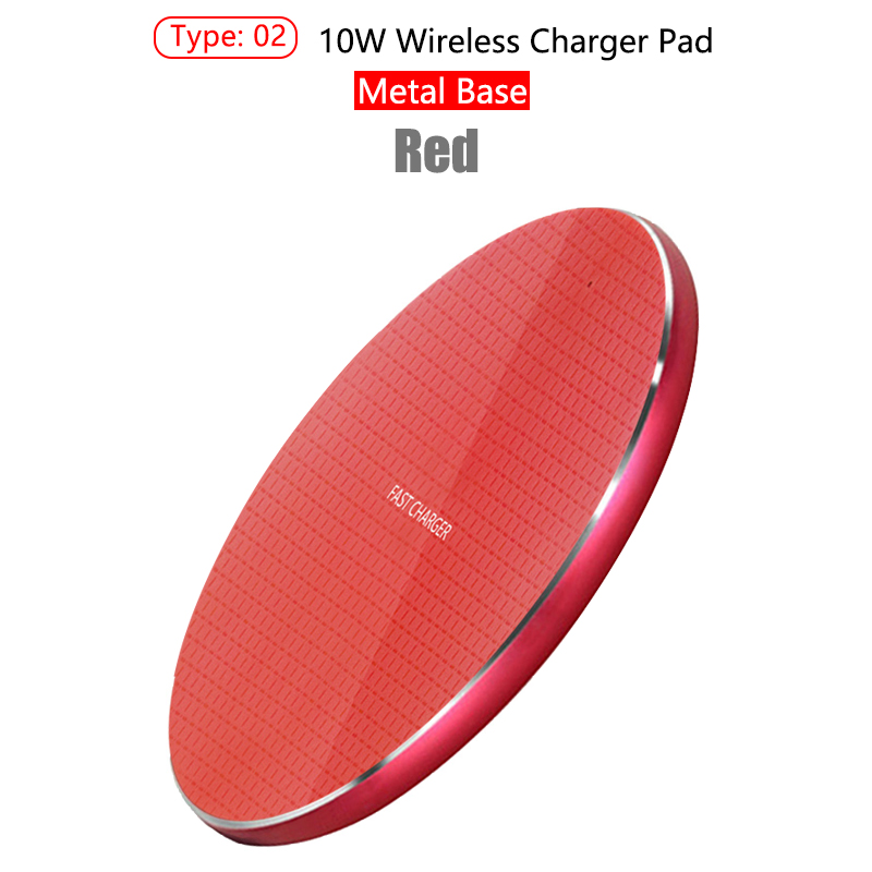 Qi Wireless Charger 10W Phone Charger For Xiaomi Mi 11 10s Lite Wireless Charging Pad For iPhone 12 11Pro Max Mini X XR 8 Plus: Metal Style Red