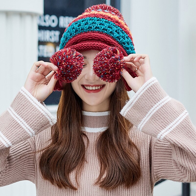 Sombrero de lana con personalidad para hombre y mujer, gorro de punto grueso, cálido e informal, a prueba de viento, Color a juego, tendencia al aire libre, Invierno