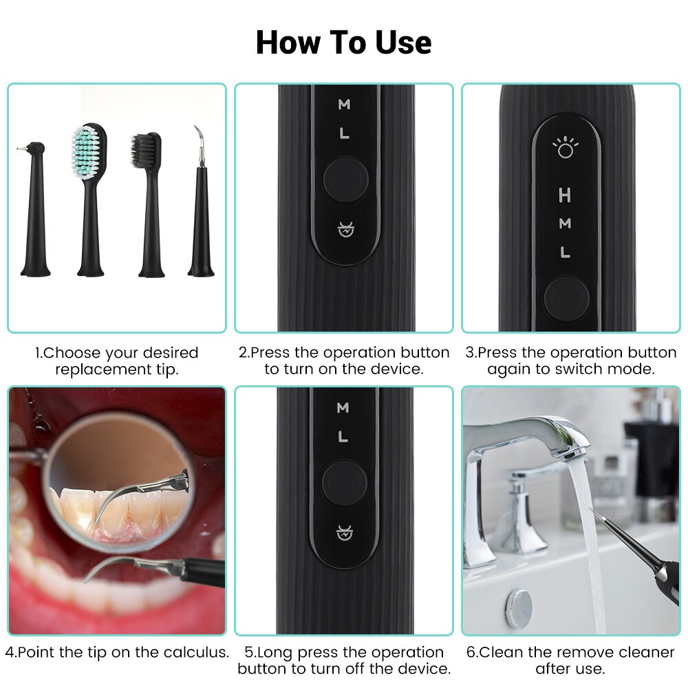 Portable Ultrasonic Tooth Cleaner Sonic Dental Scaler Oral Tartar Calculus Remover White Teeth Cleaning With Toothbrush Head