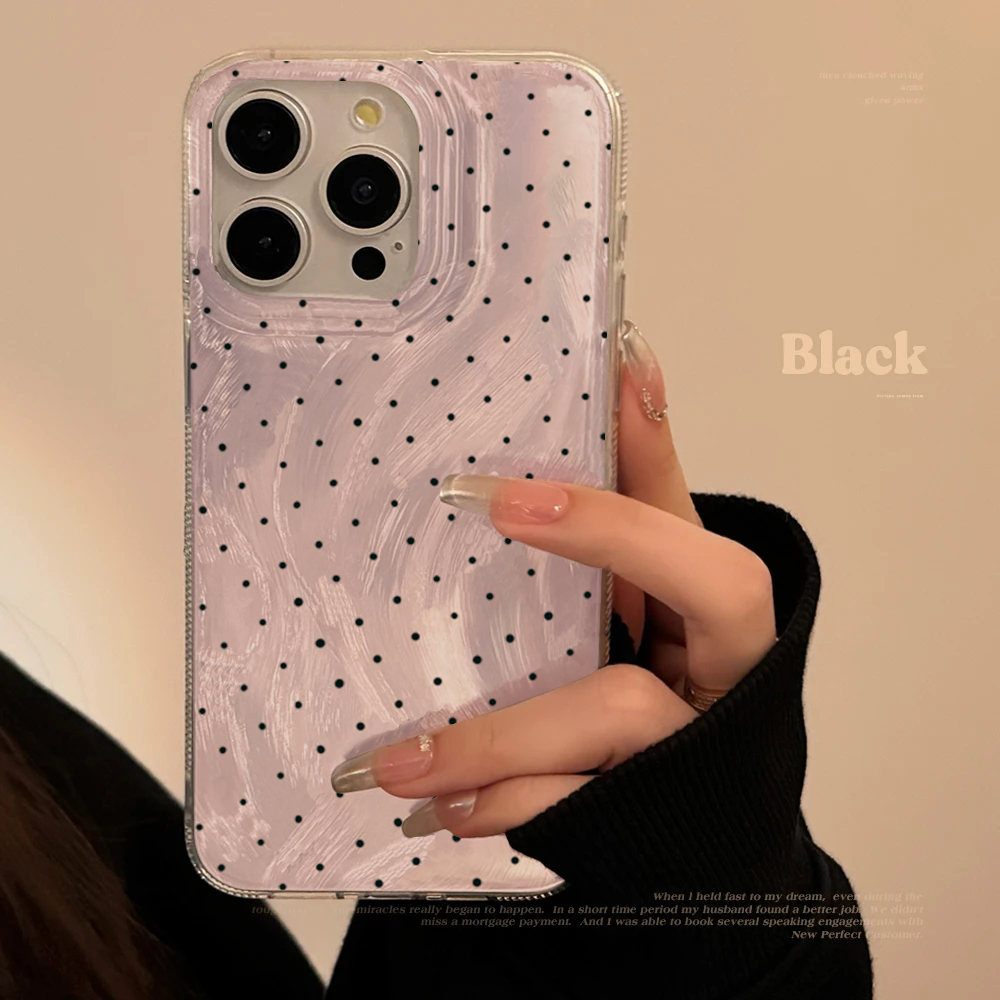 Funda de teléfono para IPhone 16 Pro Max 14 13 12 11 15 Pro Max 7 8 Plus SE X XS Max XR funda de silicona a prueba de golpes con lunares de: Madera / Negro