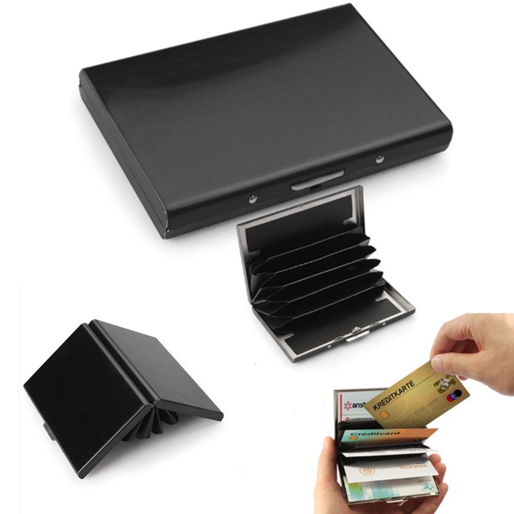 Black Metal RFID Blocking Wallet Anti-Scan Contactless Credit Card Holder Bank Card Protect Case Portable Purse for Card