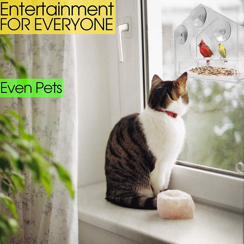 Akrylowy karmnik okienny dla ptaków z mocne przyssawki i tacę na nasiona, zewnętrzne karmniki dla ptaków dzikich, zięba, kardynał i niebieski