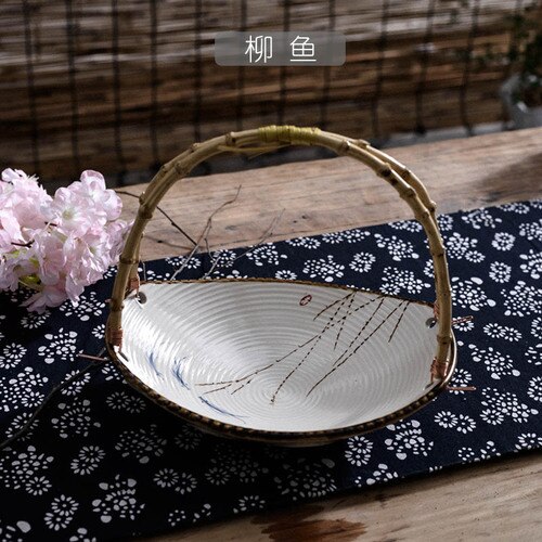 Japanese-style Hand Painted Irregular Ceramic Plate Restaurant Hotel Decorative Tableware Hanging Plate Fruit Basket Decoration: b