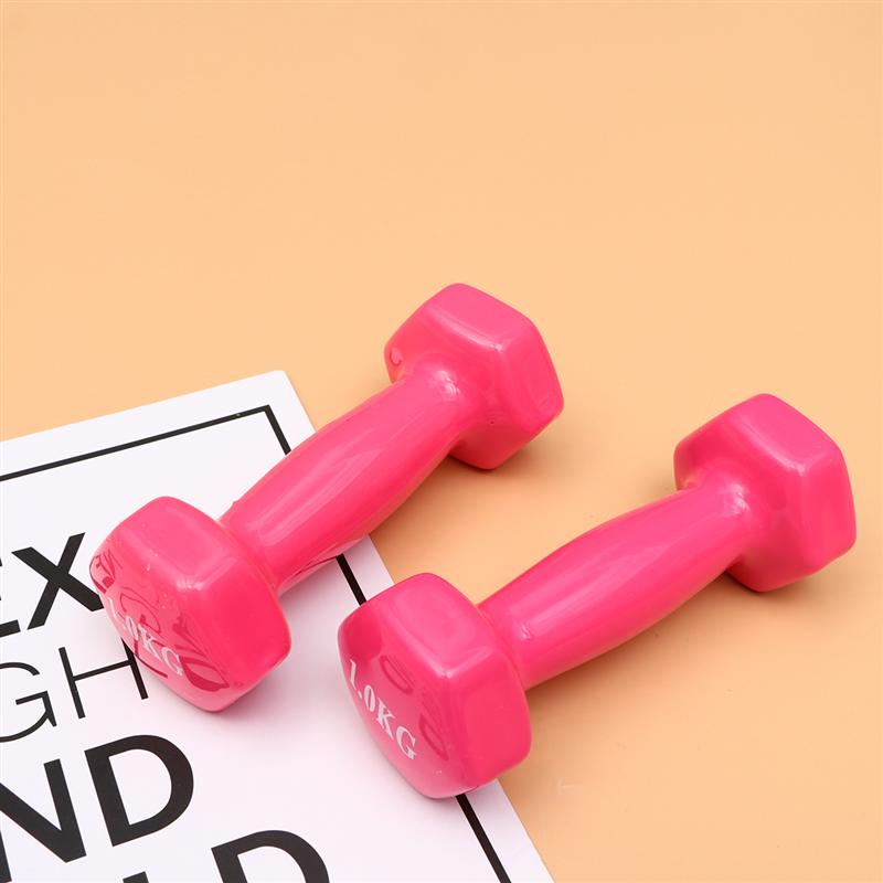 2PCS Plastic Dipping Cast Iron Dumbbells Fitness Dumbbells Hand Weights Fitness Equipment Gym Dumbbell For Women Man (1KG Pink)