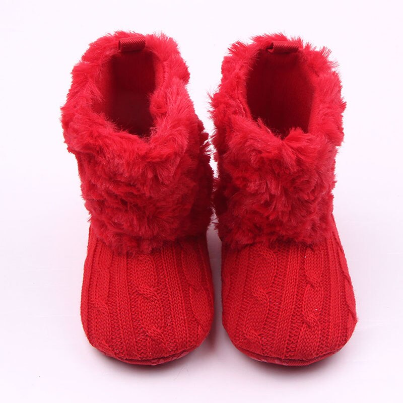 Hiver bébé filles -né infantile bottes premiers marcheurs enfant en bas âge chaussures tricoté antidérapant laine coton couleur unie en peluche cheville: ZM2195R / 9-18M