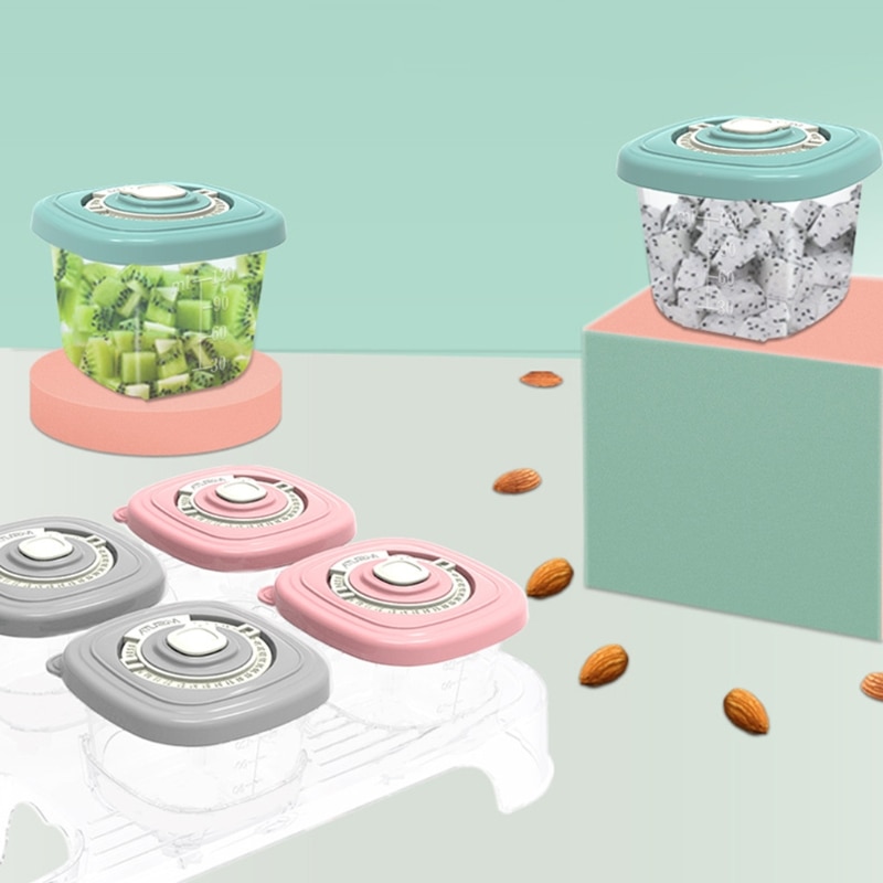 6Pcs/Set Baby Food Organizer Freezing Cubes Tray Pots Freezer Storage Container A2UB