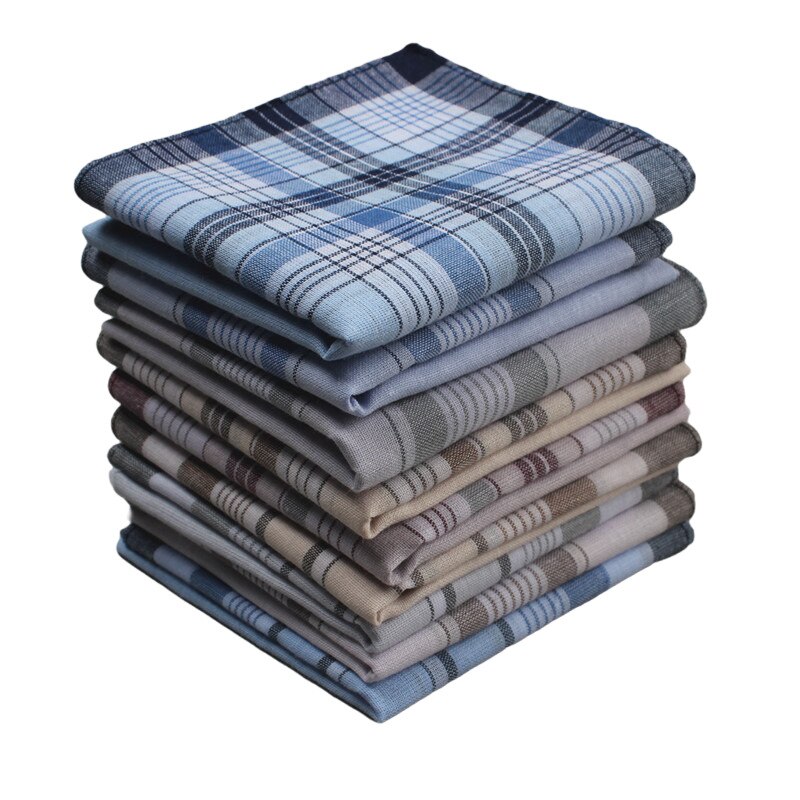 12Pcs Classic Vintage Plaid Stripe Handkerchief Hanky Men Pocket Squares Cotton Business Casual Chest Towel Hankies Scarves