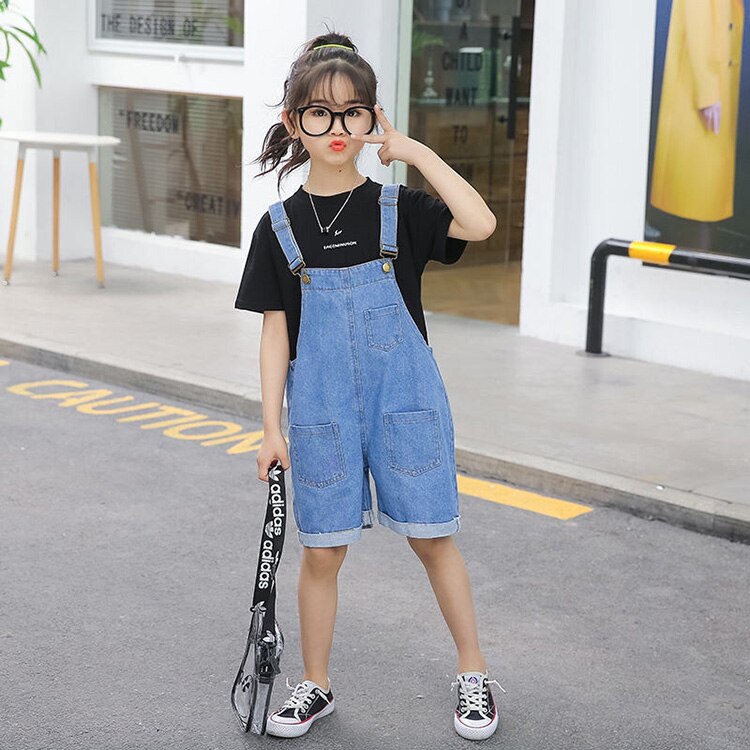 Mono vaquero holgado para niños y niñas, pantalones cortos para adolescentes, pantalones vaqueros de verano, monos, Pantalones