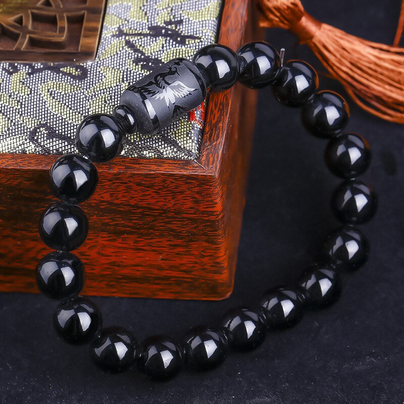 Braceletes de cristal de cristal preto obsidian grânulo de dragão phoenix strand pulseira