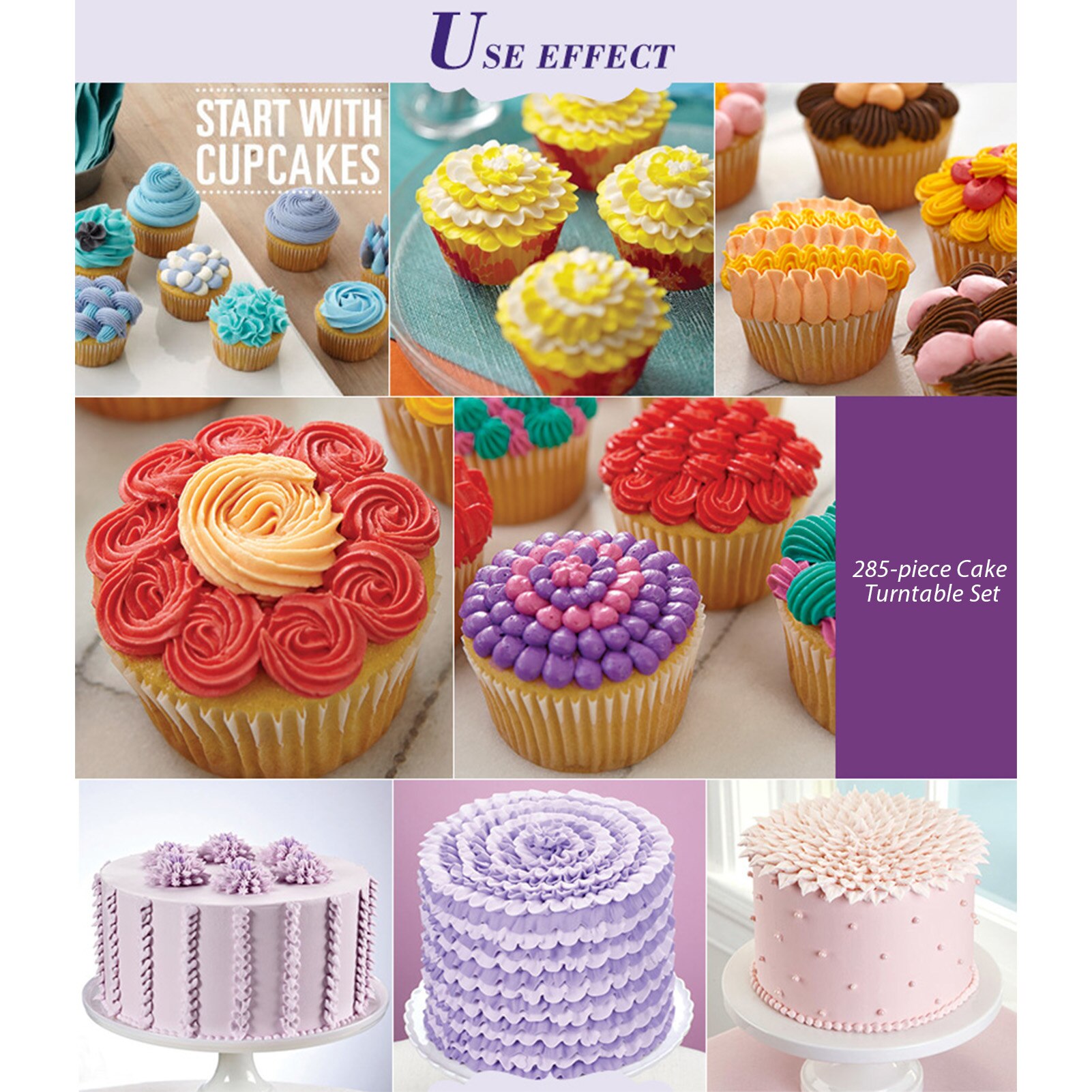 285 Pcs Complete Cake Decorating Supplies Kit Turntable Stand Baking Supplies Cake Scraper Pastry Dressing Tape