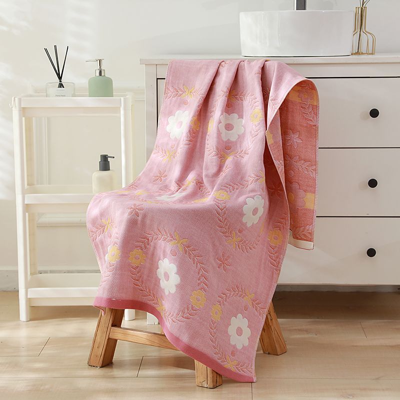 Toalha de banho de gaze de quatro camadas para adultos e crianças, toalha de banho de secagem rápida absorvente ampliada e estendida: Vermelho