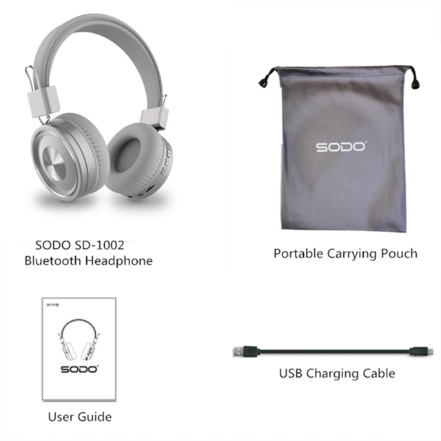 SODO 1002 Drahtlose Kopfhörer Bluetooth-kompatibel 5,0 Stereo Headset Verdrahtete Drahtlose Kopfhörer Faltbare mit Mic Unterstützung TF/FM: Gray storage bag