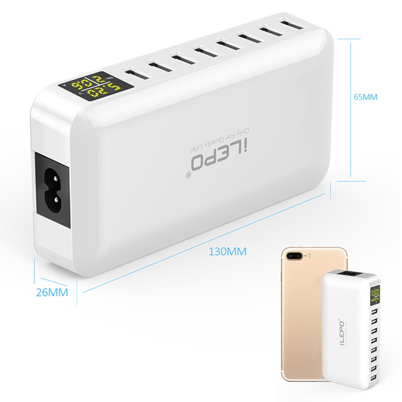 Ilepo  i6 usb-ladegerät, 8-- port-handyladegerät mit lcd-display, 5v x 8a-port für handy, tablet, powerbank, intelligentes schnellladen