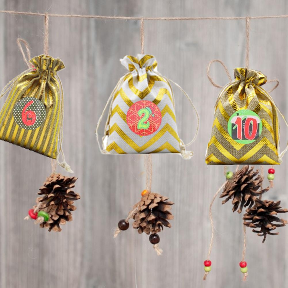 Drawstring Bags With Clips And Hemp Rope Number Sticker DIY Countdown Calendar Christmas Embellishments For Home Decor