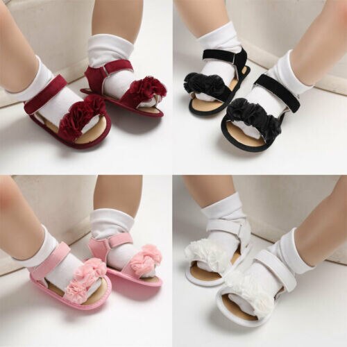Kinderen zomer klompen 0-18m pasgeboren baby meisjes prinses bloemen sandalen sneakers peuter zachte wieg loopschoenen schoenen